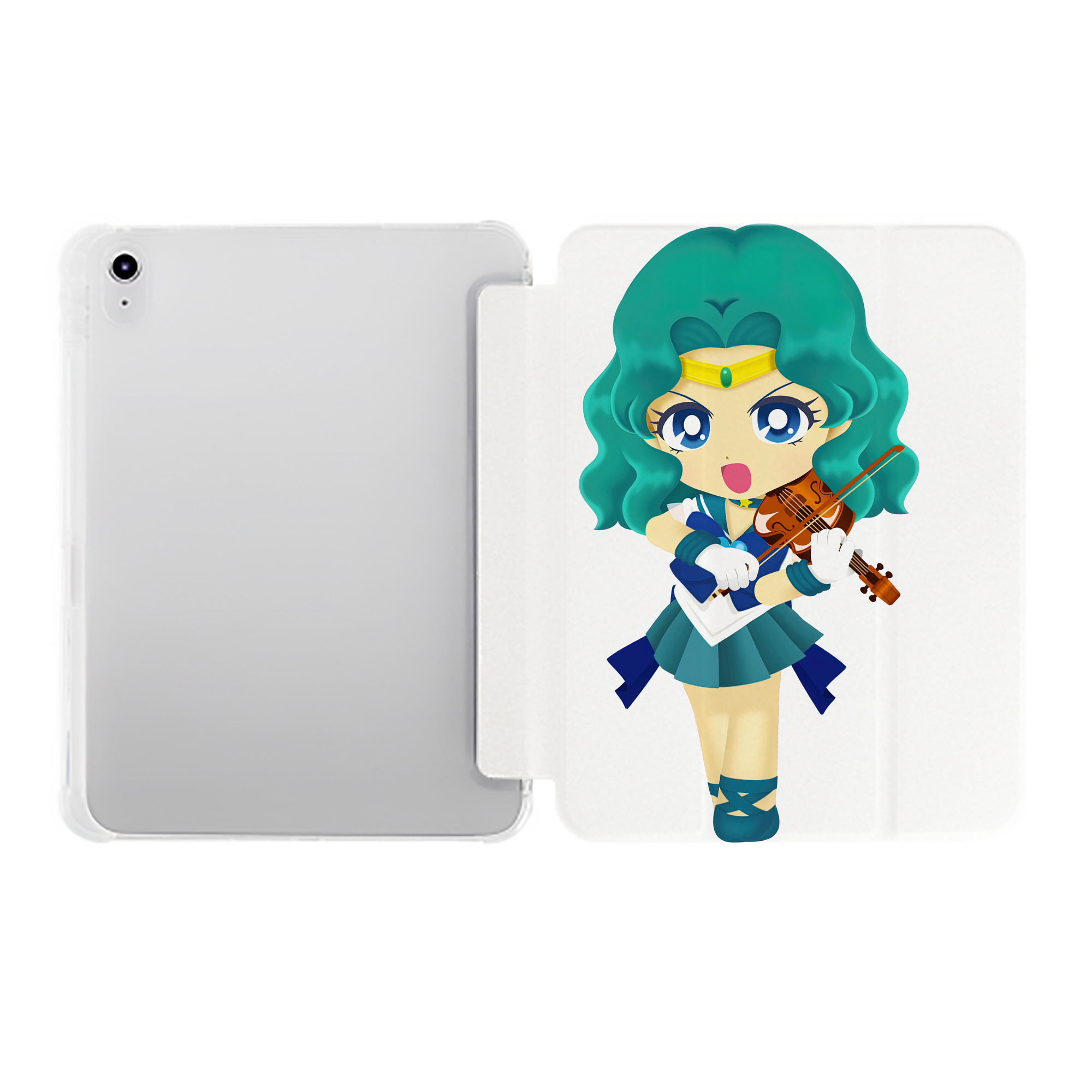 （画像用） 美少女戦士セーラームーン 海王 みちる（かいおう みちる） Sailor Moon Kaiou Michiru IPad ケース ペン収納付き 三つ折りスタンド PUレザー×シリコン 対応機種9.5/10.5/10.9インチ